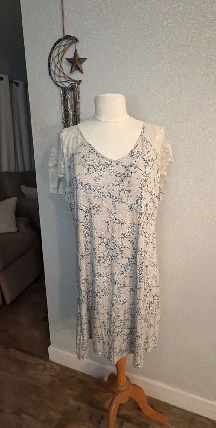 Charter Club Lace-Trim Chemise Nightgown Size L Gray Teal Floral 2