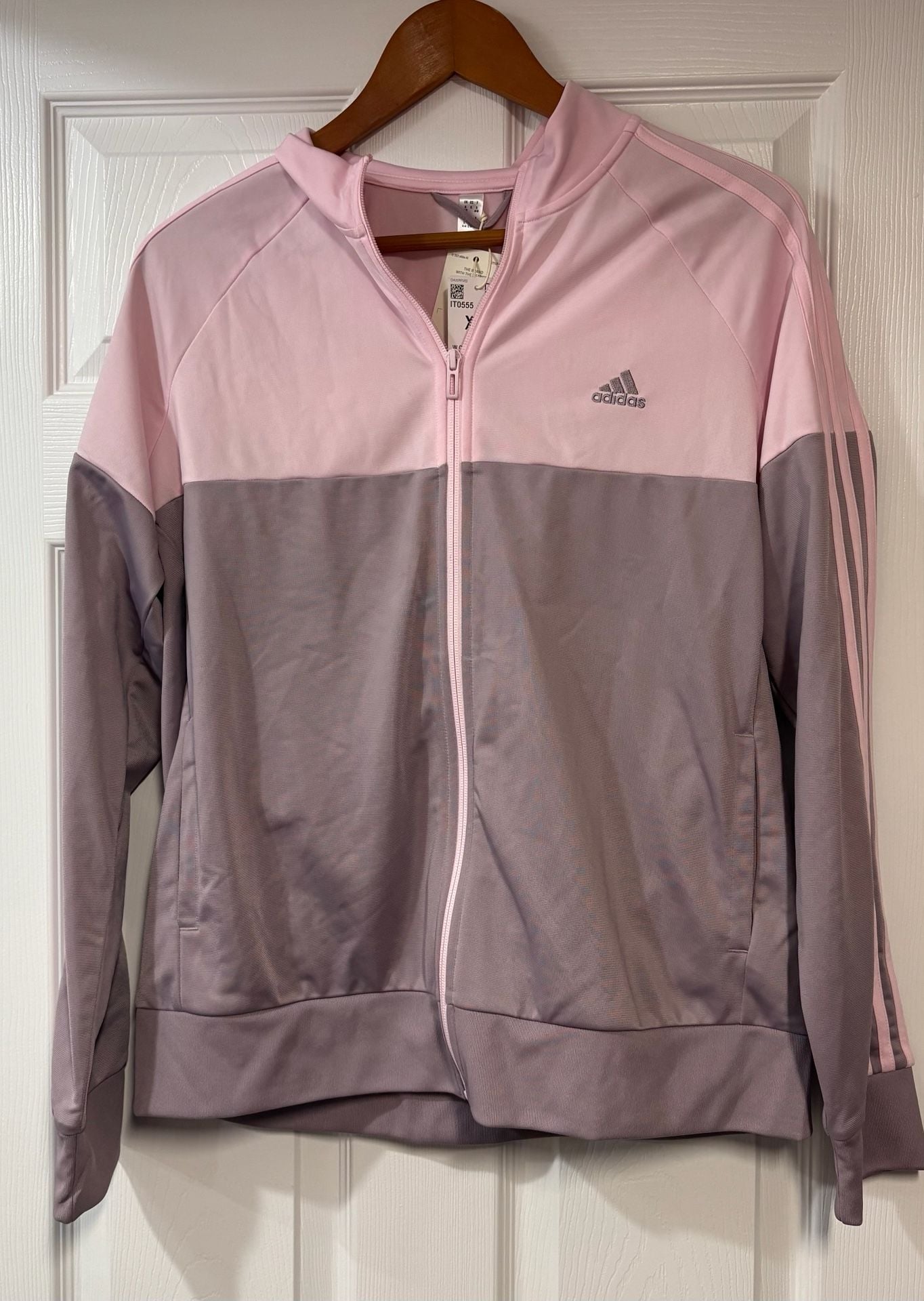 Adidas Essentials Color Block Tricot Zip Hoodie Size XL Pink Gray Jacket 2