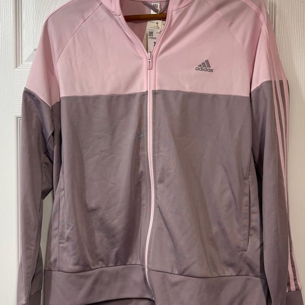 Adidas Essentials Color Block Tricot Zip Hoodie Size XL Pink Gray Jacket
