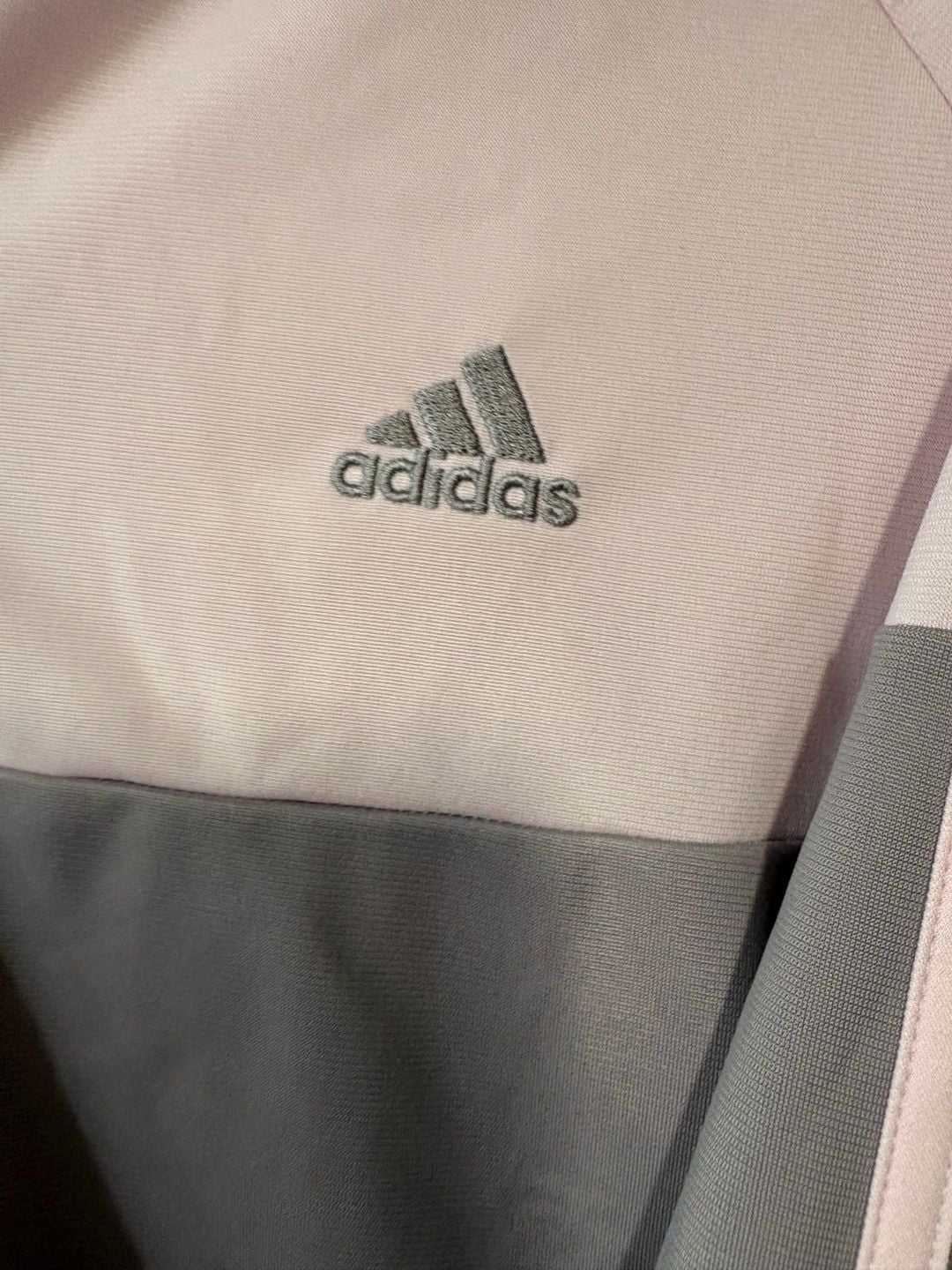 Adidas Essentials Color Block Tricot Zip Hoodie Size XL Pink Gray Jacket 3