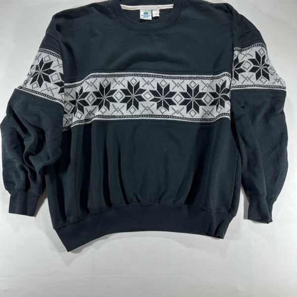 Winning Ways Snowflake Crewneck Sweatshirt Size XL Black Nordic Fair Isle