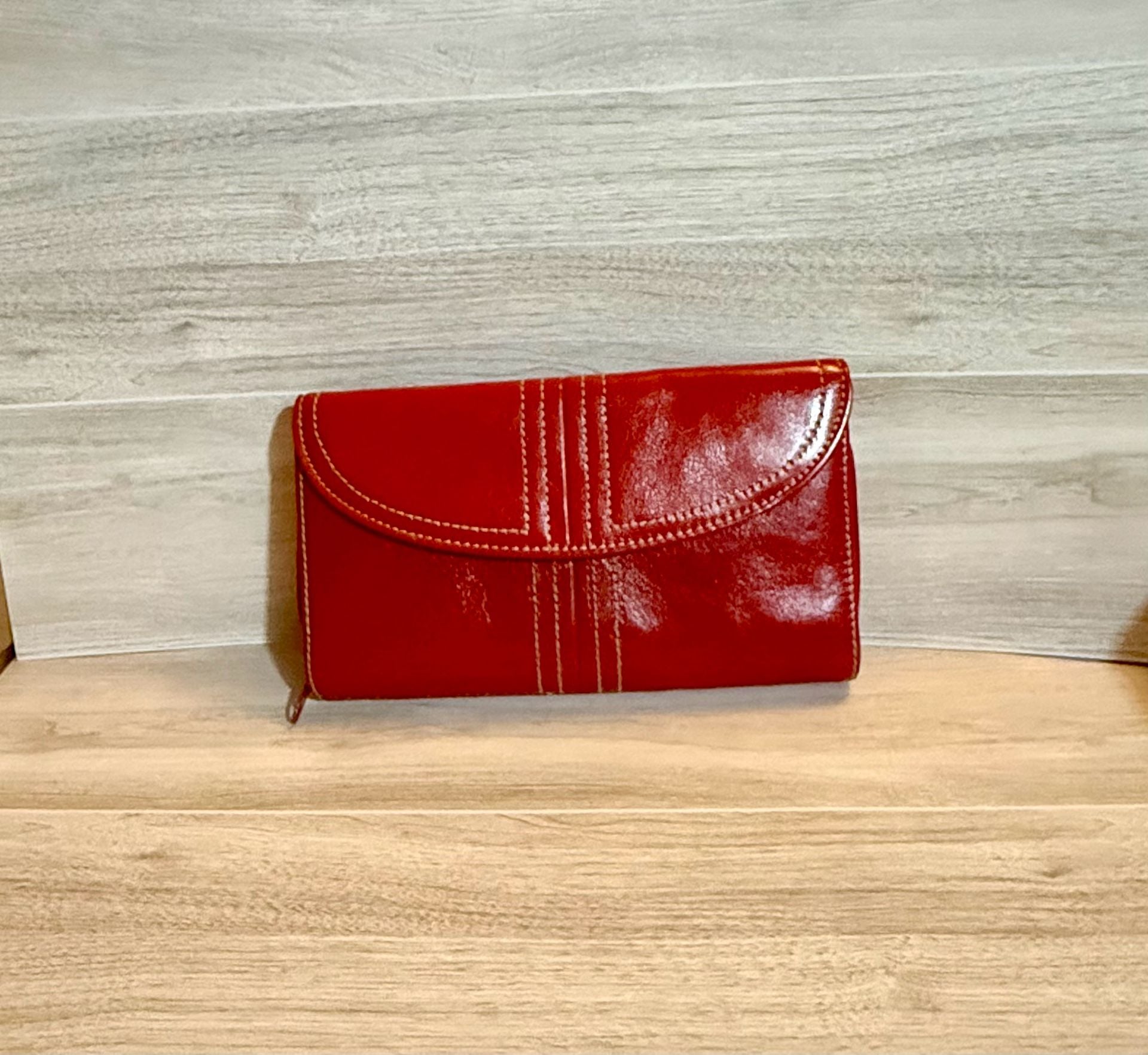 Buxton Leather Wallet Red Flap Zip Clutch 2