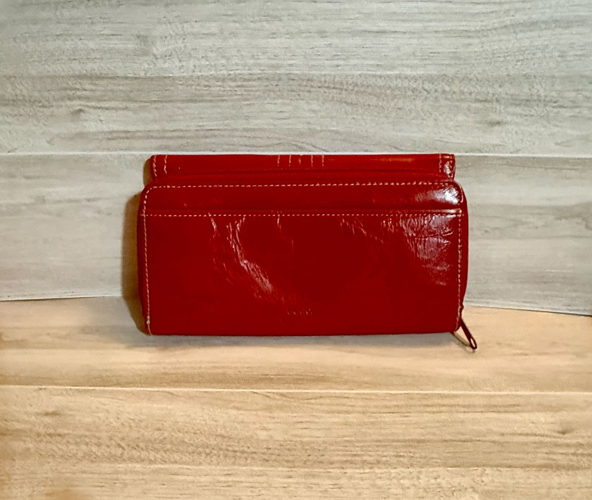 Buxton Leather Wallet Red Flap Zip Clutch 3