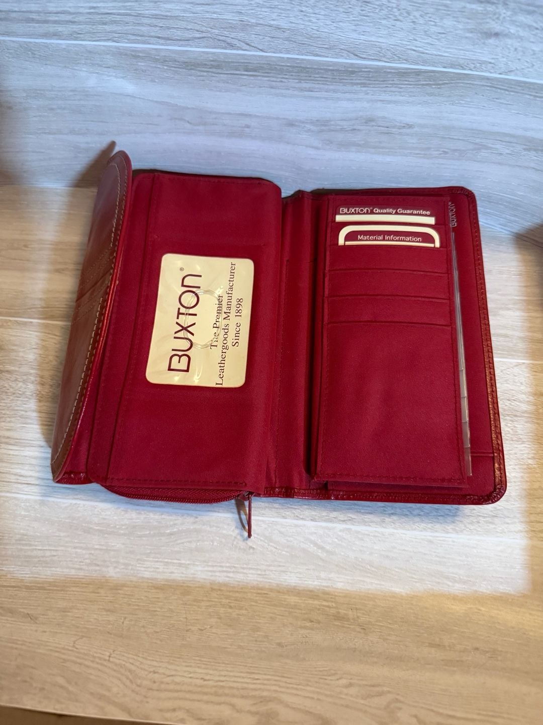 Buxton Leather Wallet Red Flap Zip Clutch 4