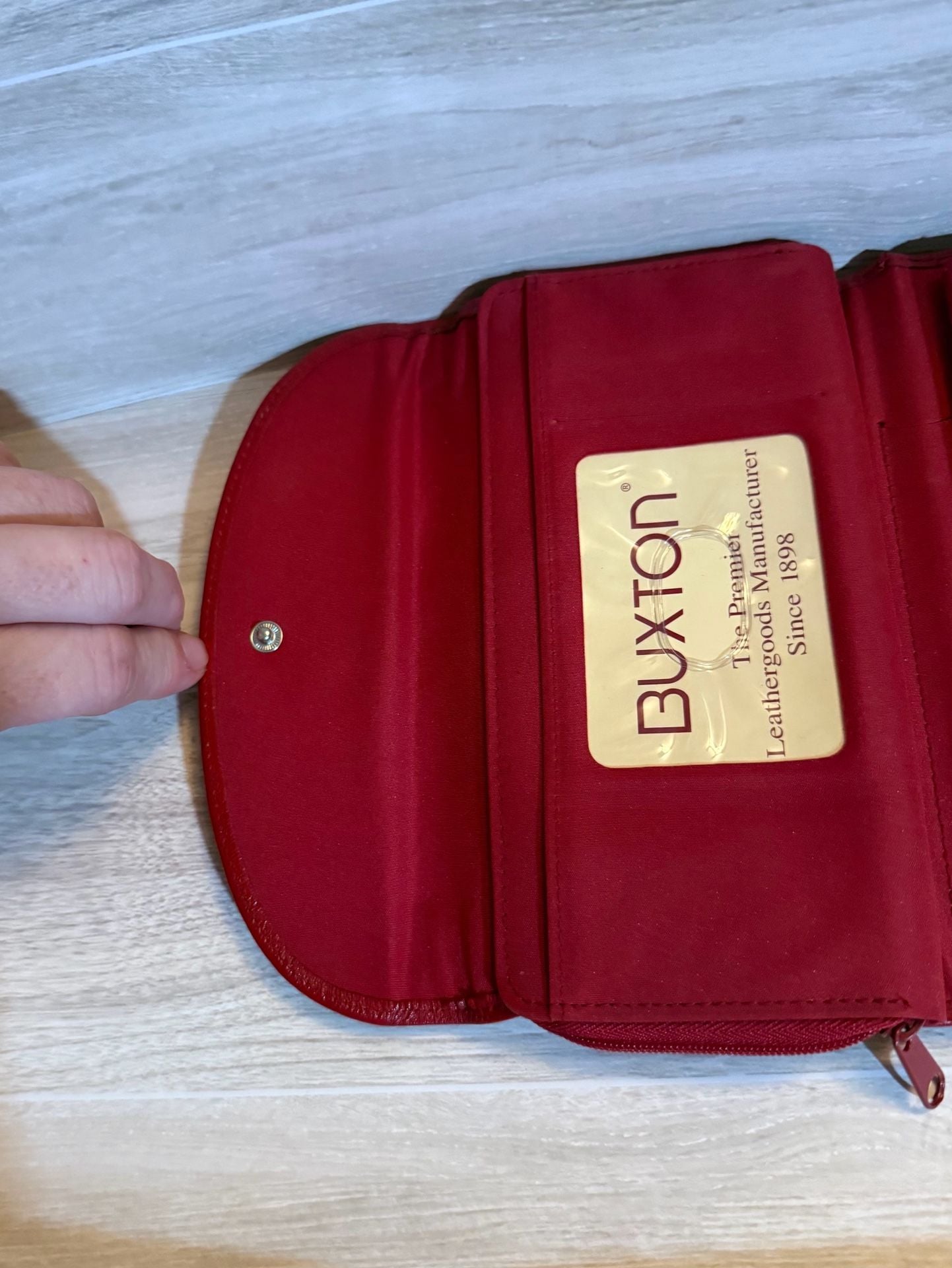 Buxton Leather Wallet Red Flap Zip Clutch 5