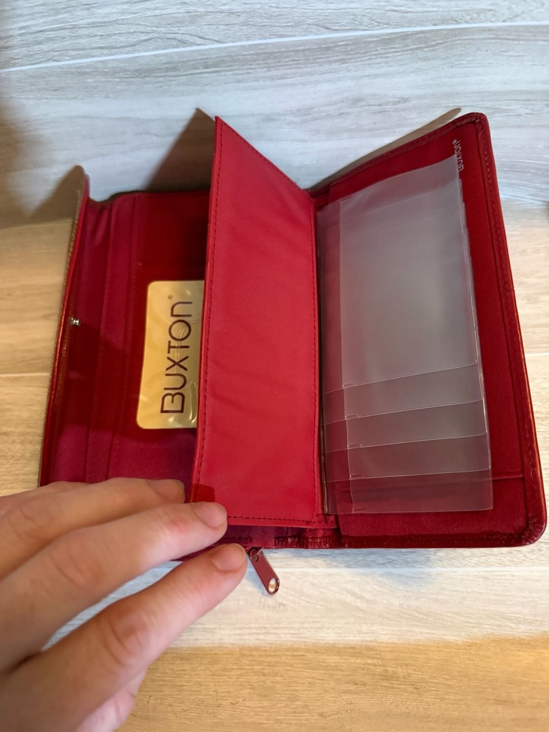 Buxton Leather Wallet Red Flap Zip Clutch 6