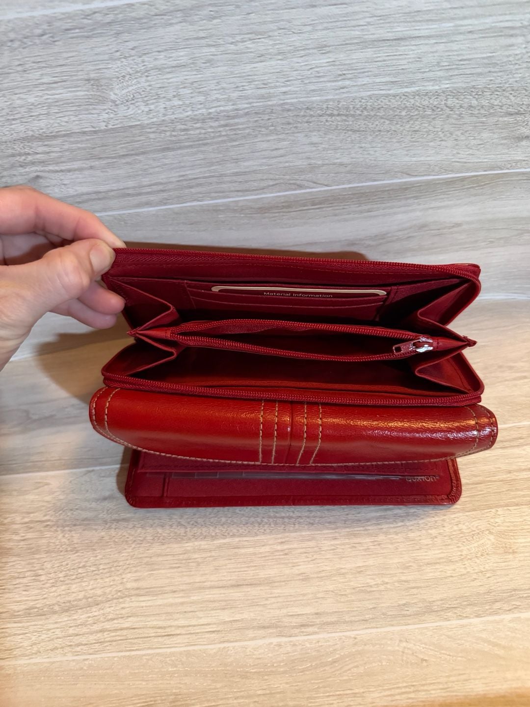Buxton Leather Wallet Red Flap Zip Clutch 7