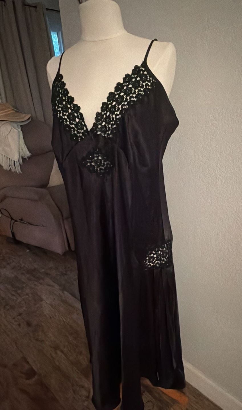 delicates Black Slip Dress Nightgown 4