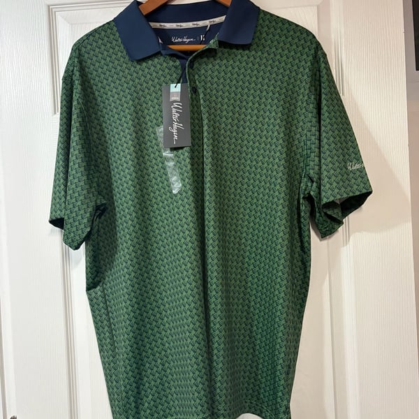 Walter Hagen Perfect 11 Golf Polo Size L Green Novelty Print Short Sleeve New