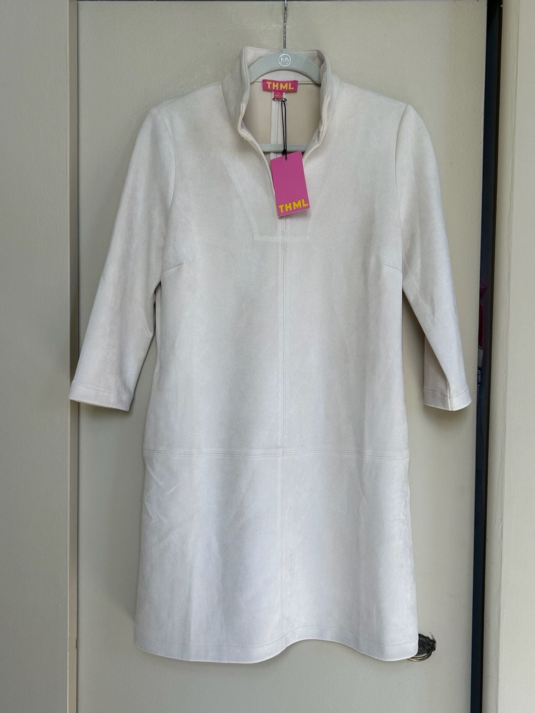 NWT Thml Dress Size Xs Vegan Suede Cream Off White Mock Neck Shift 2