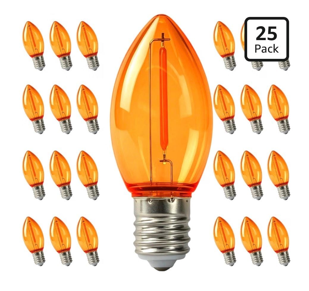 Lnguistic C9 LED Halloween Replacement Bulbs 25 Pack Orange Ceramic 4