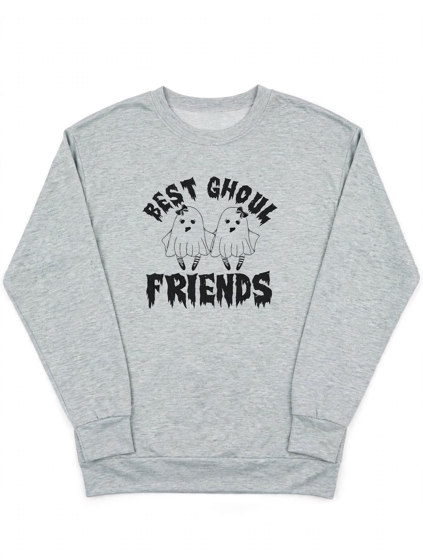 Best Ghoul Friends Halloween Graphic Sweatshirt Grey 2