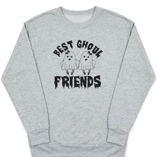 Best Ghoul Friends Halloween Graphic Sweatshirt Grey