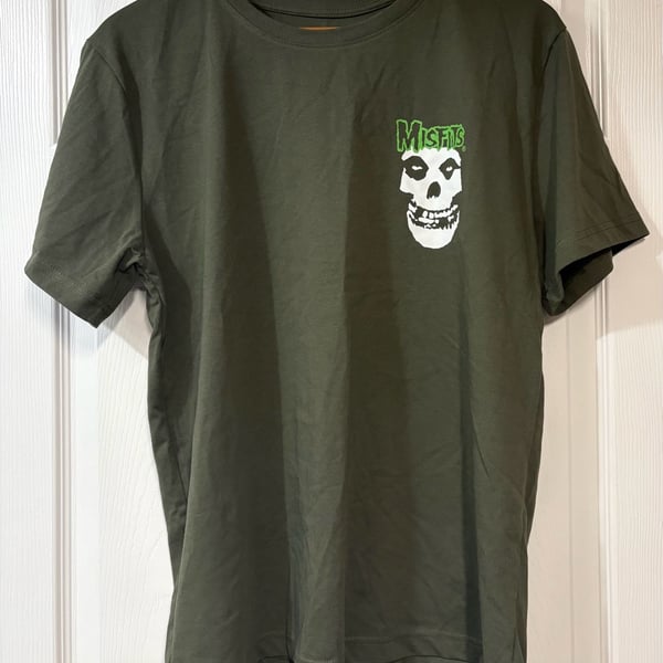 Misfits T-Shirt Size L Green Fiend Skull Logo Punk Rock Band Tee