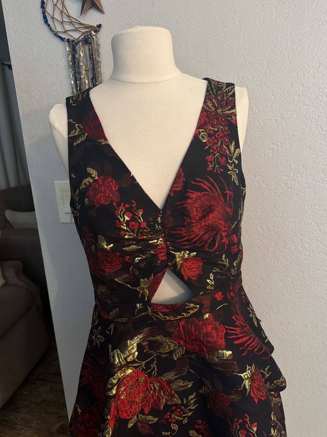 Rachel Roy Binx Dress Sz 2 Black Red Gold Floral Brocade 4