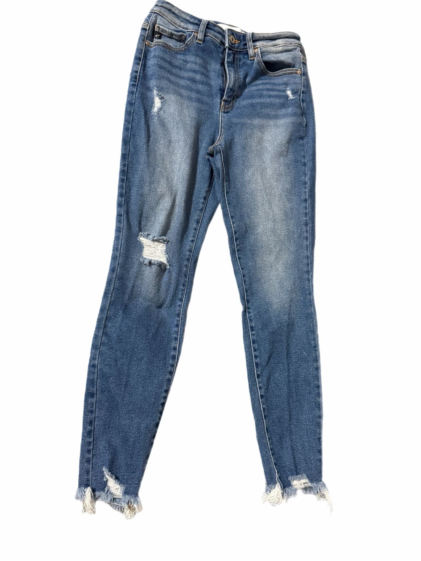 KanCan High Rise Skinny Jeans Medium Wash Distressed Frayed Hem 2