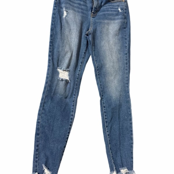 KanCan High Rise Skinny Jeans Medium Wash Distressed Frayed Hem