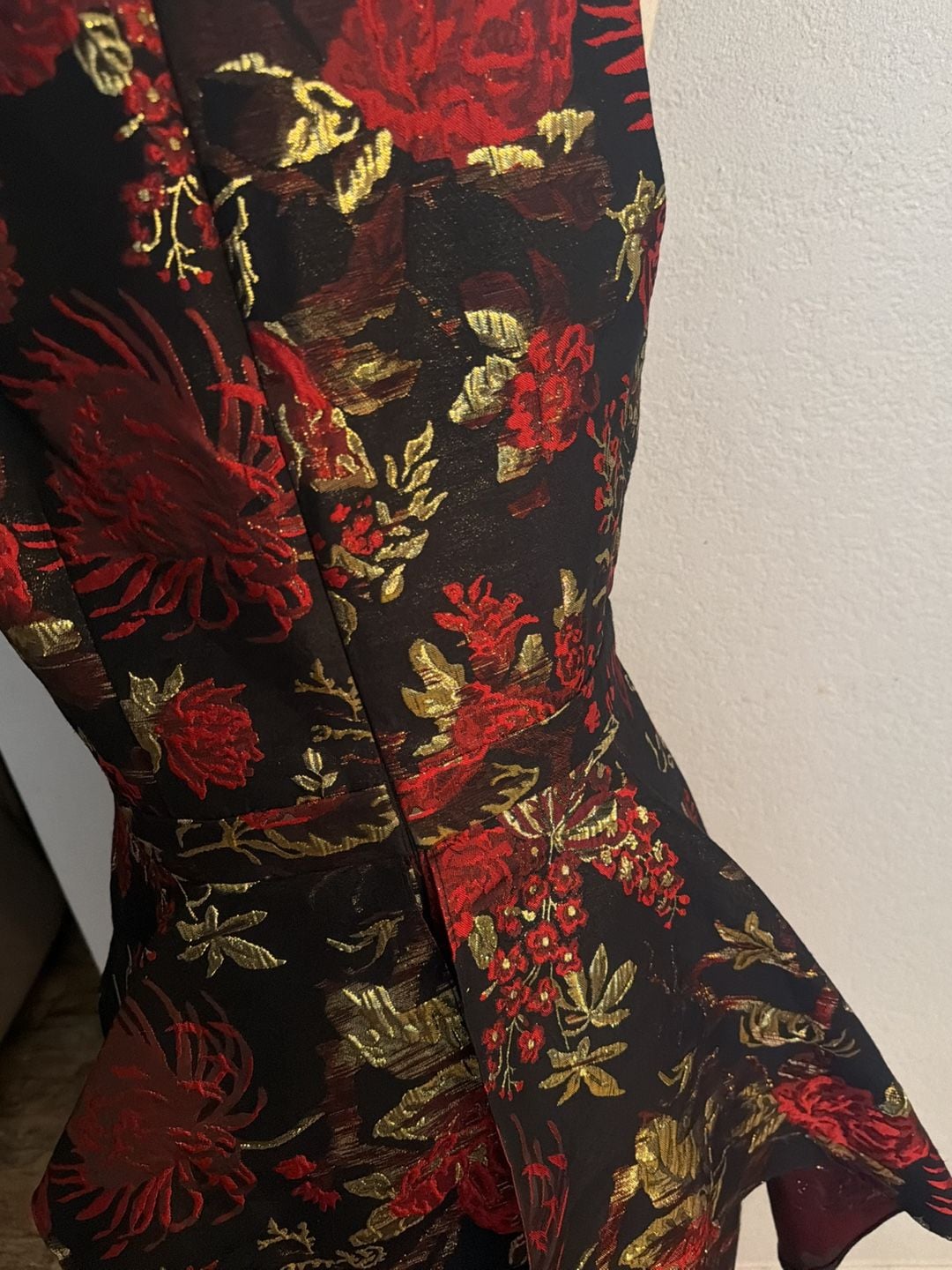 Rachel Roy Binx Dress Sz 2 Black Red Gold Floral Brocade 7
