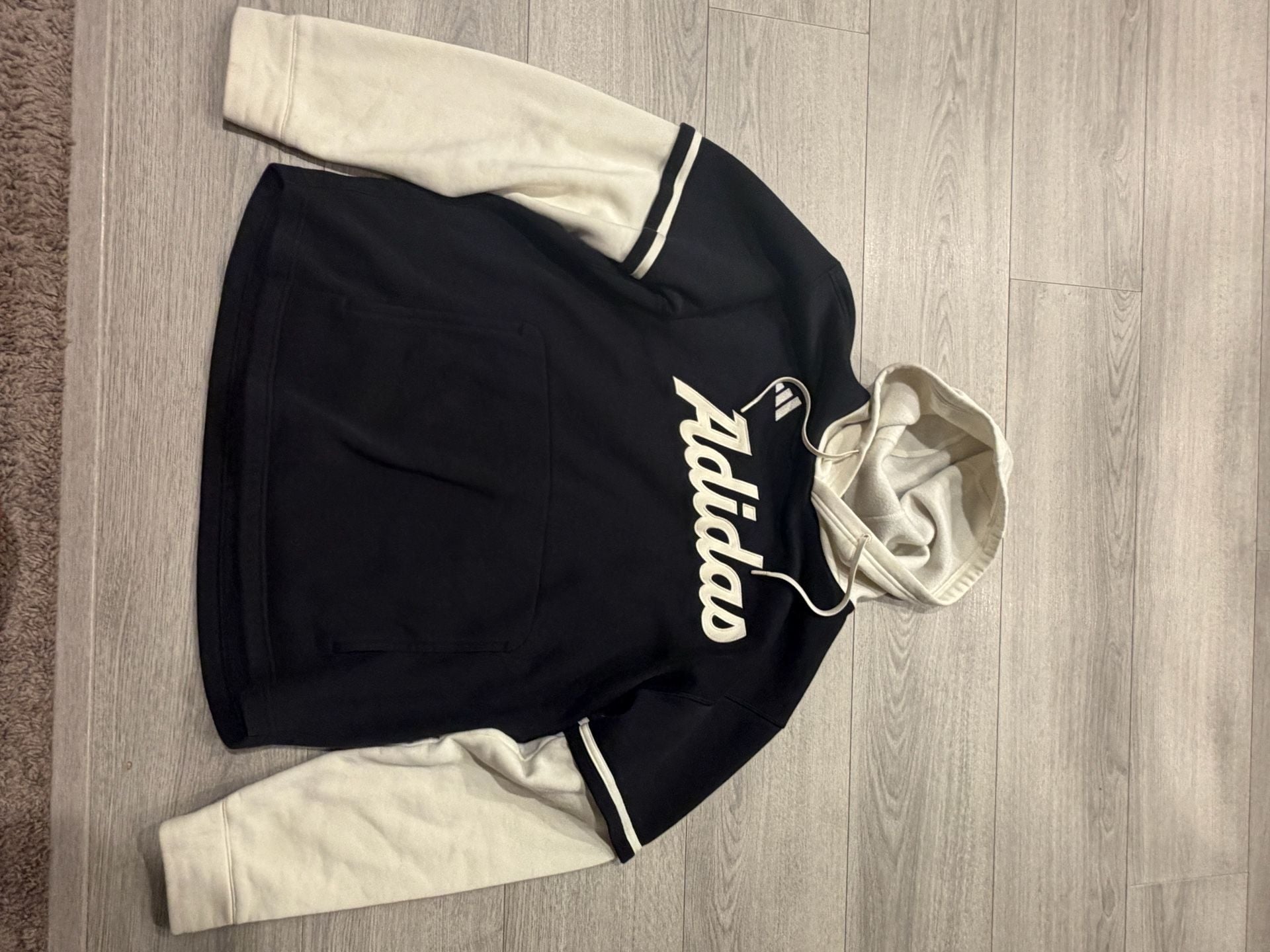 Adidas Hoodie Size XL Black White Spellout Logo Pullover 2