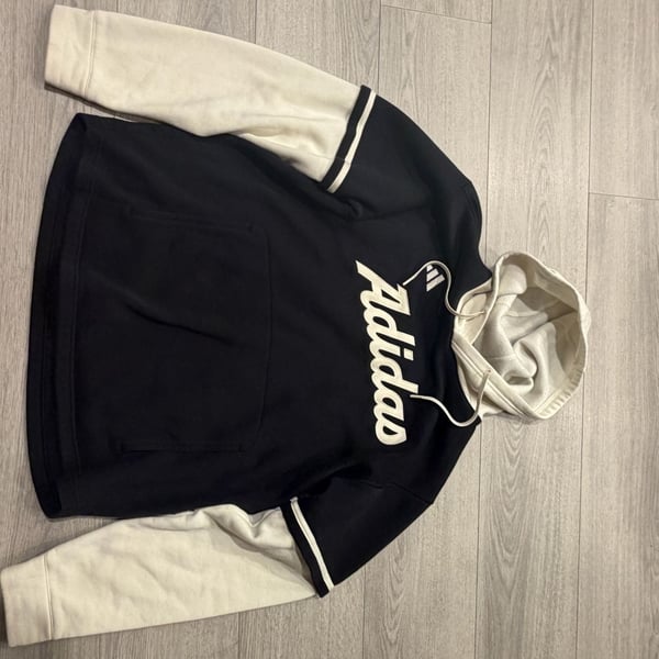 Adidas Hoodie Size XL Black White Spellout Logo Pullover