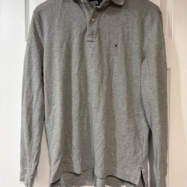 Tommy Hilfiger Classic Fit Long Sleeve Polo Size S/P Gray
