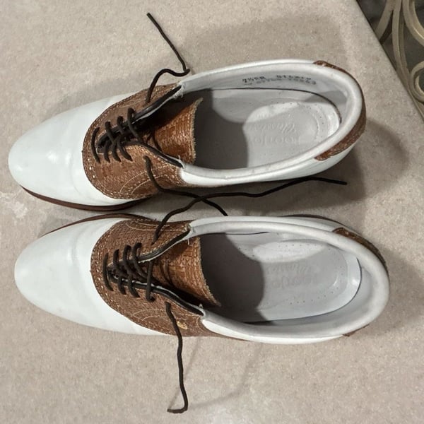 Footjoy Classics Women’s Premieres Golf Shoes White Brown Saddle 7.5 