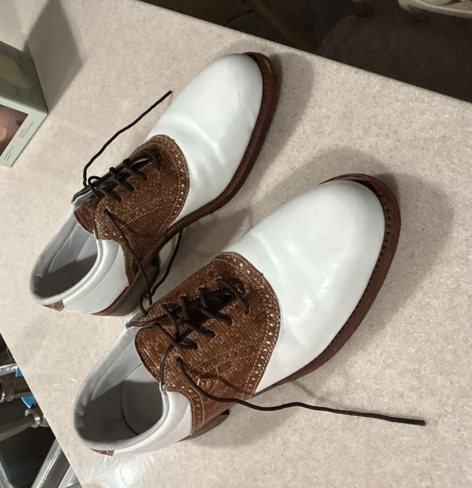 Footjoy Classics Women’s Premieres Golf Shoes White Brown Saddle 7.5 4