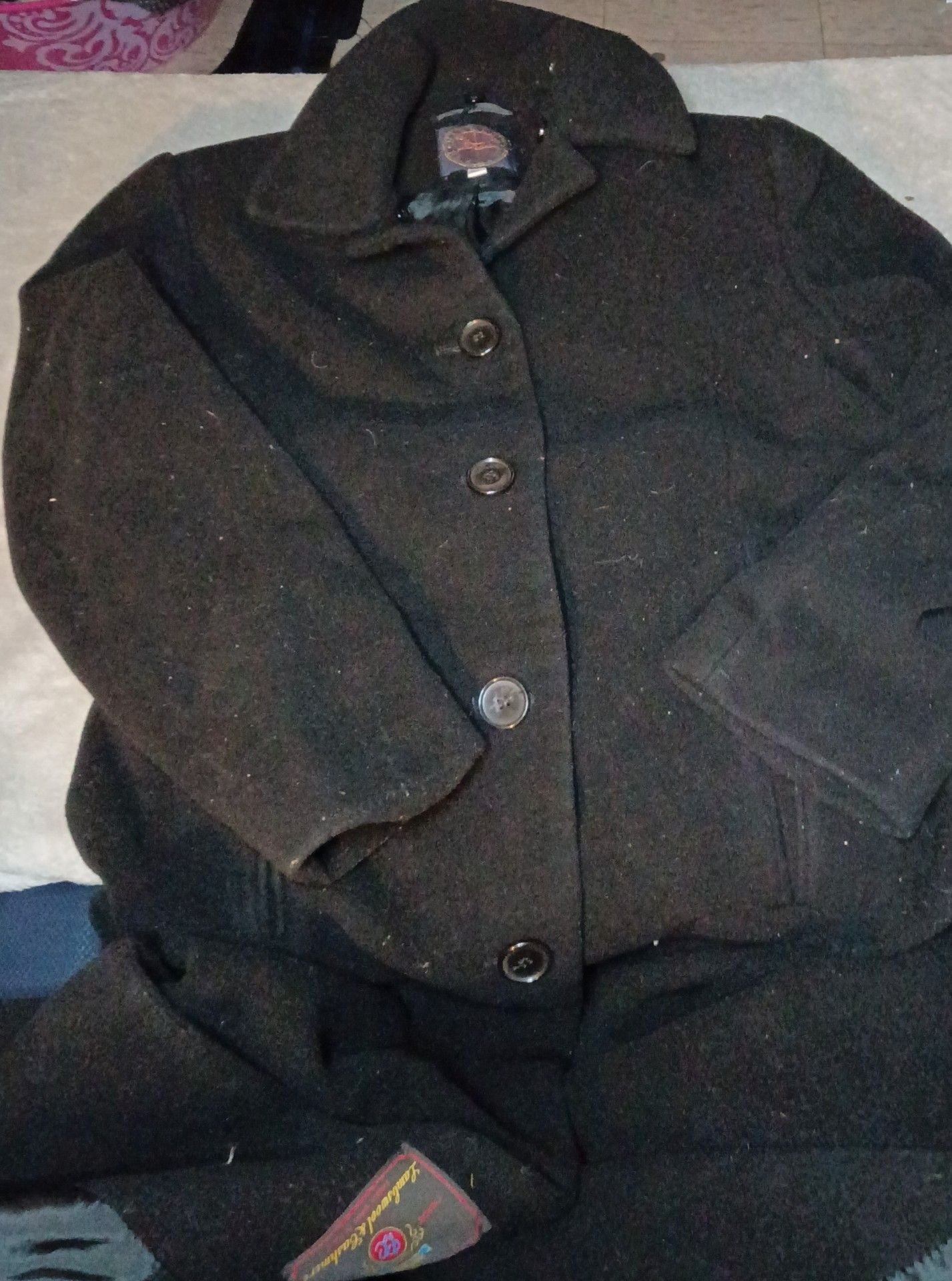 Harold's Lambswool & Cashmere Pea Coat Size 6 Black Wool Blend 1