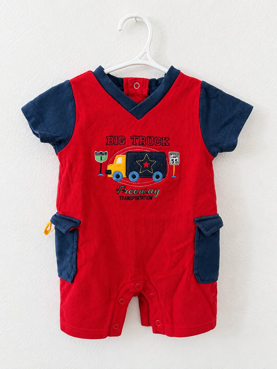 Baby Sprockets Big Truck Romper Size 6 MOS Red Blue 2