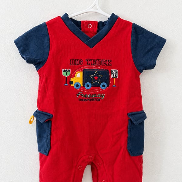Baby Sprockets Big Truck Romper Size 6 MOS Red Blue