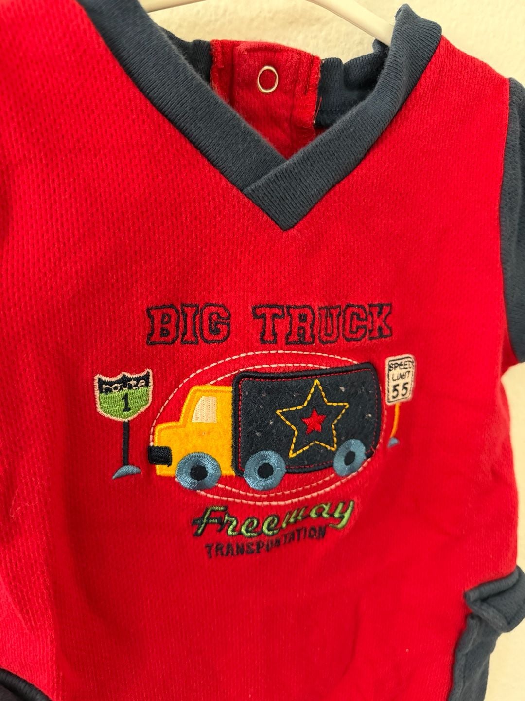 Baby Sprockets Big Truck Romper Size 6 MOS Red Blue 4