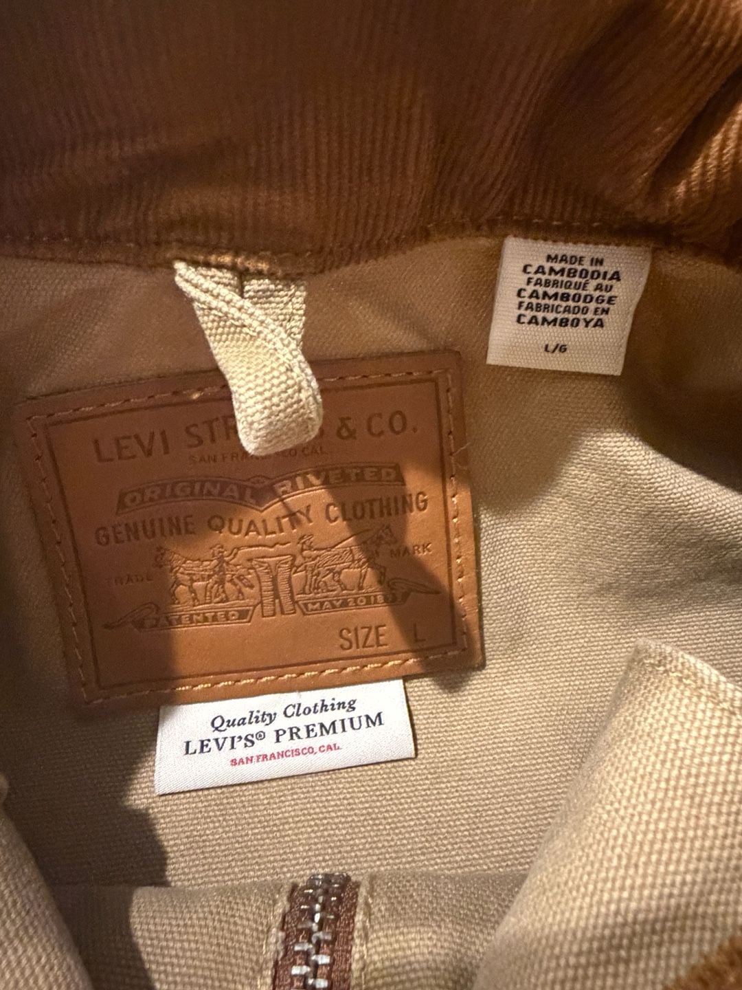 Levi's Castro Mechanics Jacket Size L Tan Canvas Corduroy Collar 5
