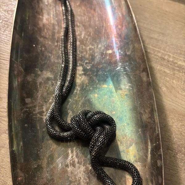 Unbranded Gunmetal Mesh Knot Lariat Necklace Black Statement Jewelry
