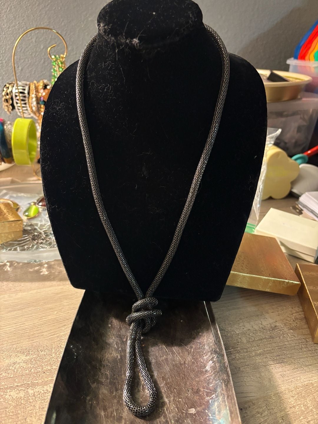 Unbranded Gunmetal Mesh Knot Lariat Necklace Black Statement Jewelry 5
