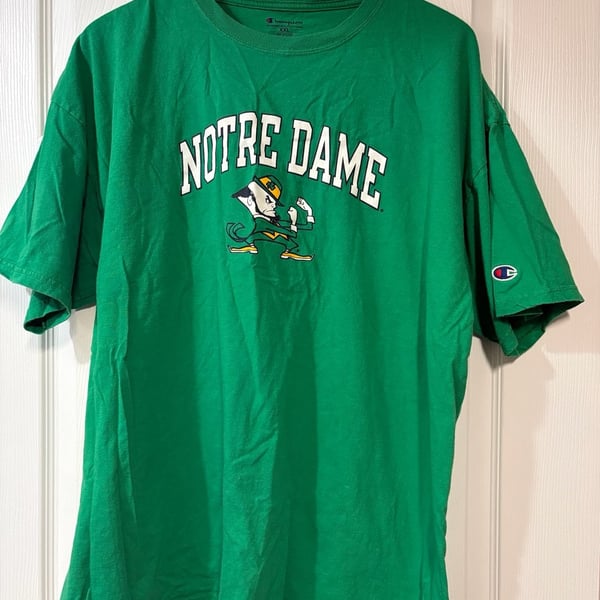 Champion Notre Dame Fighting Irish T-Shirt Size XXL Green Graphic Logo Cotton