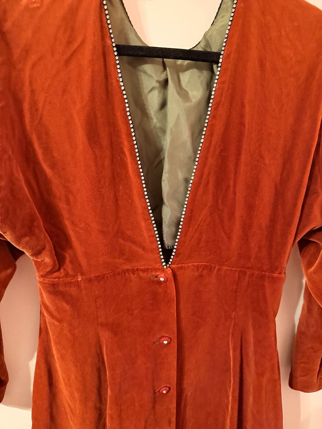 Datiani Velvet Midi Dress Size 8 Rust Rhinestone Trim Vintage 90’S 5