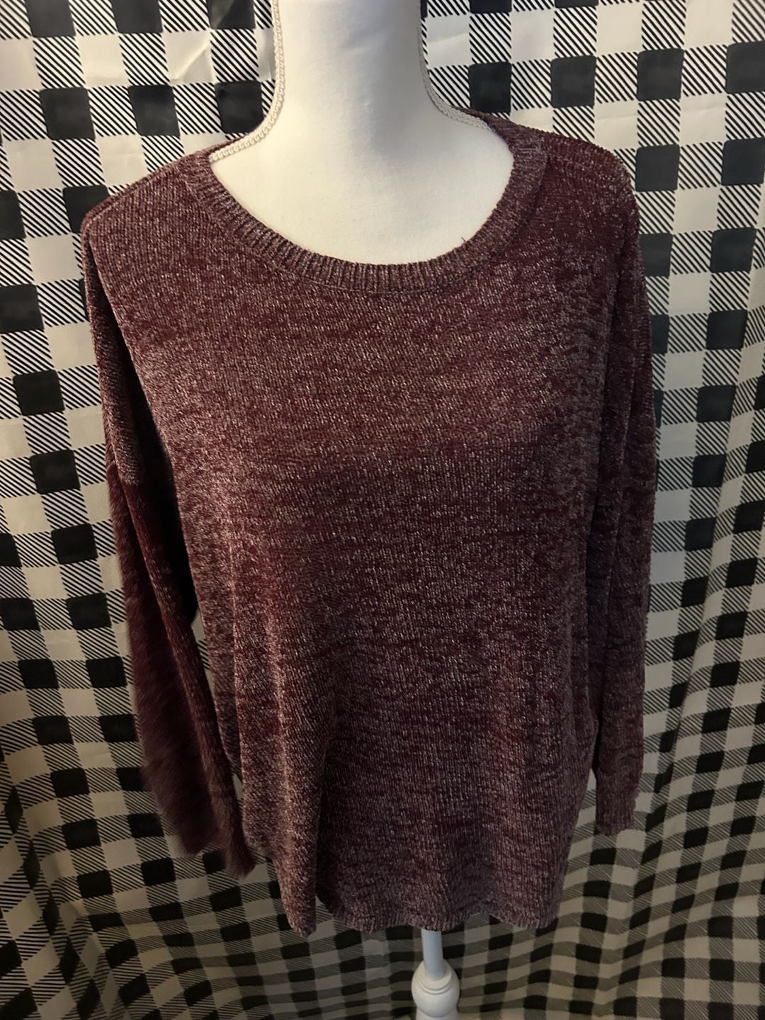 Ellen Tracy Sweater Size XL Burgundy Crew Neck Long Sleeve 2