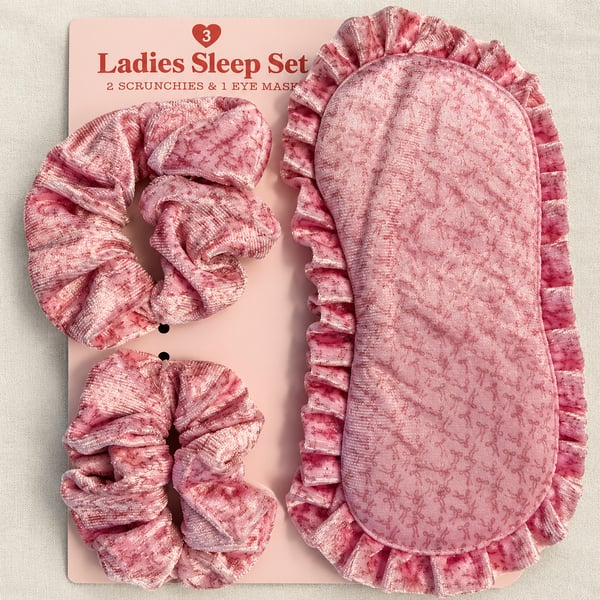 NEW Gertex Pink Velvet Sleep Eye Mask & 2 Scrunchies 3 Piece Set