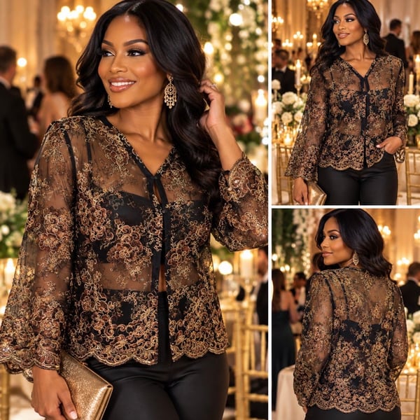 Marisa Baratelli Size 8 NWOT 100% Thai Silk Sheer Embroidered Jacket Formal