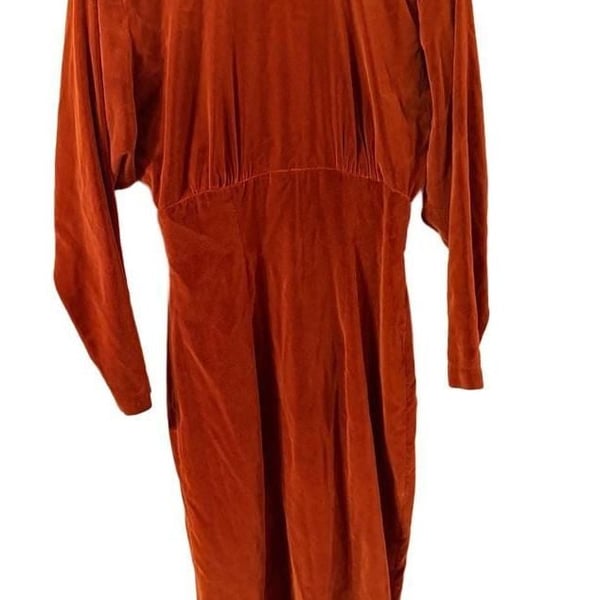 Datiani Velvet Midi Dress Size 8 Rust Rhinestone Trim Vintage 90’S