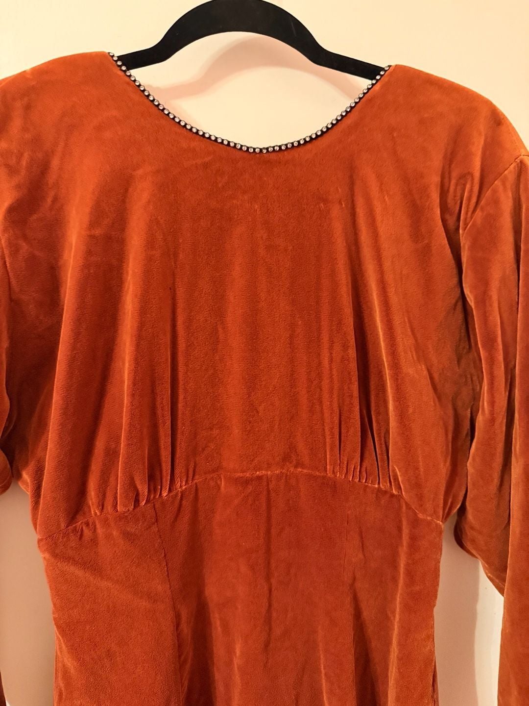 Datiani Velvet Midi Dress Size 8 Rust Rhinestone Trim Vintage 90’S 3