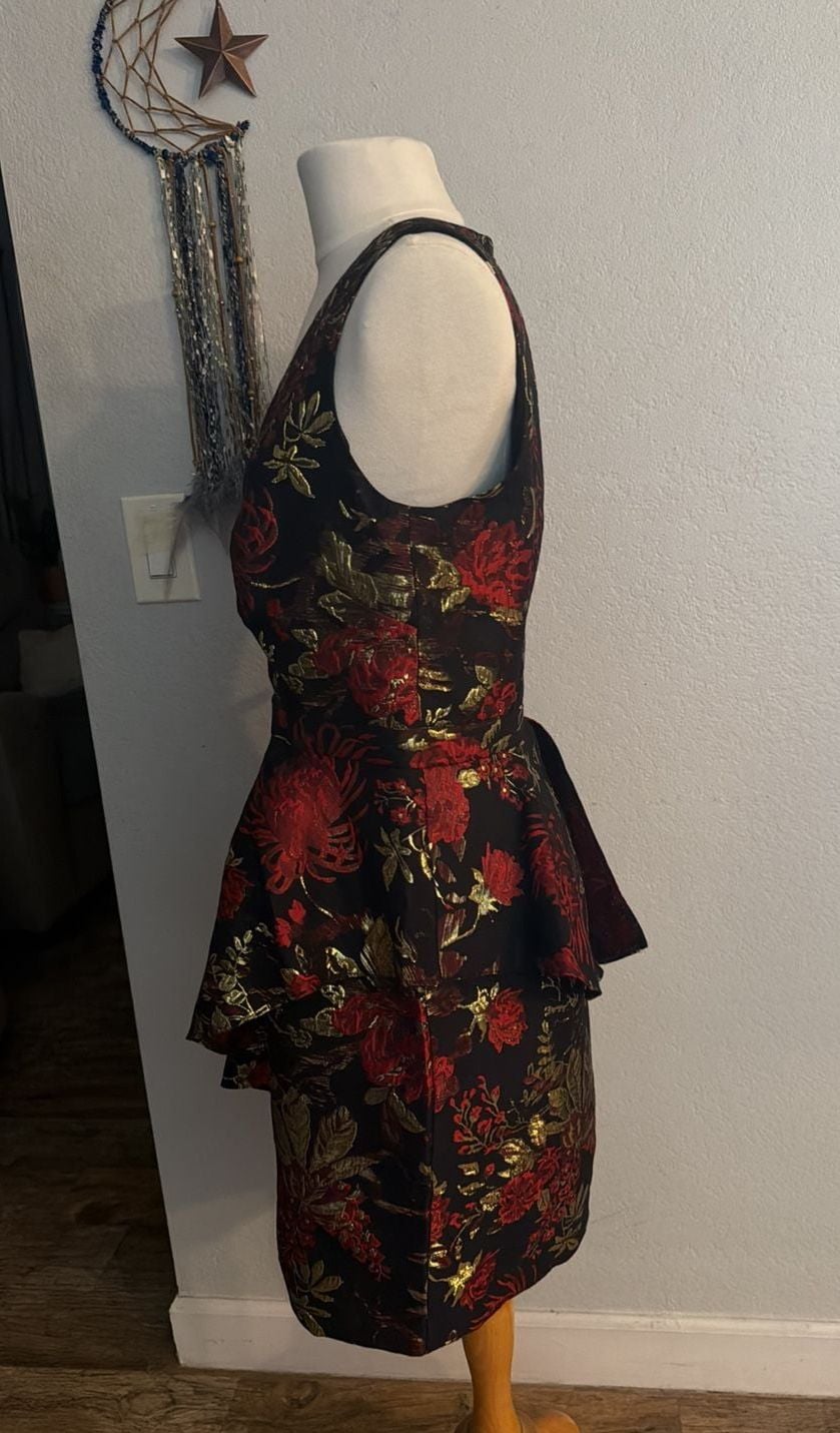Rachel Roy Binx Dress Sz 2 Black Red Gold Floral Brocade 5