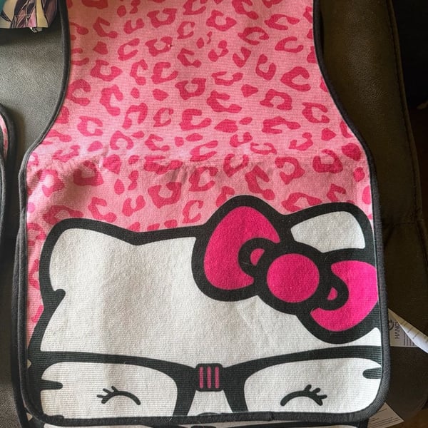 Hanchen Hello Kitty Car Seat Mats Set Pink Leopard Glasses
