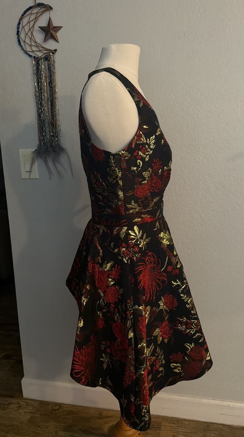 Rachel Roy Binx Dress Sz 2 Black Red Gold Floral Brocade 8