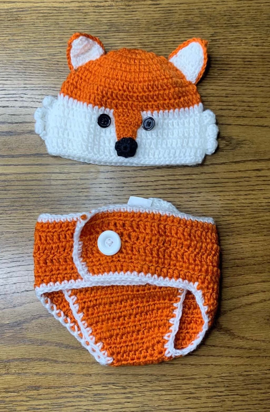 So Dorable Fox Hat and Diaper Cover Size 0-6 Mos Orange Crochet 1