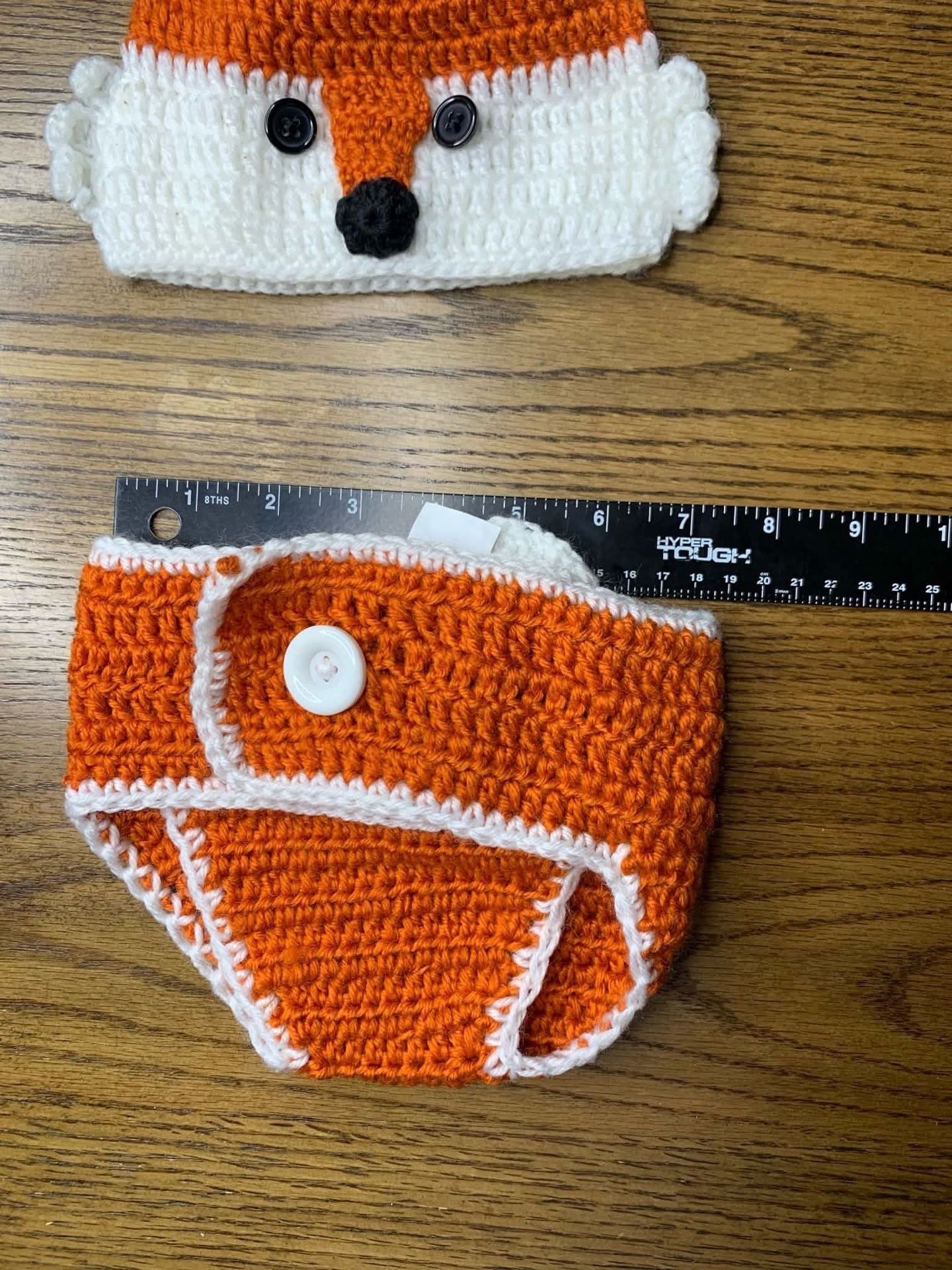 So Dorable Fox Hat and Diaper Cover Size 0-6 Mos Orange Crochet 2