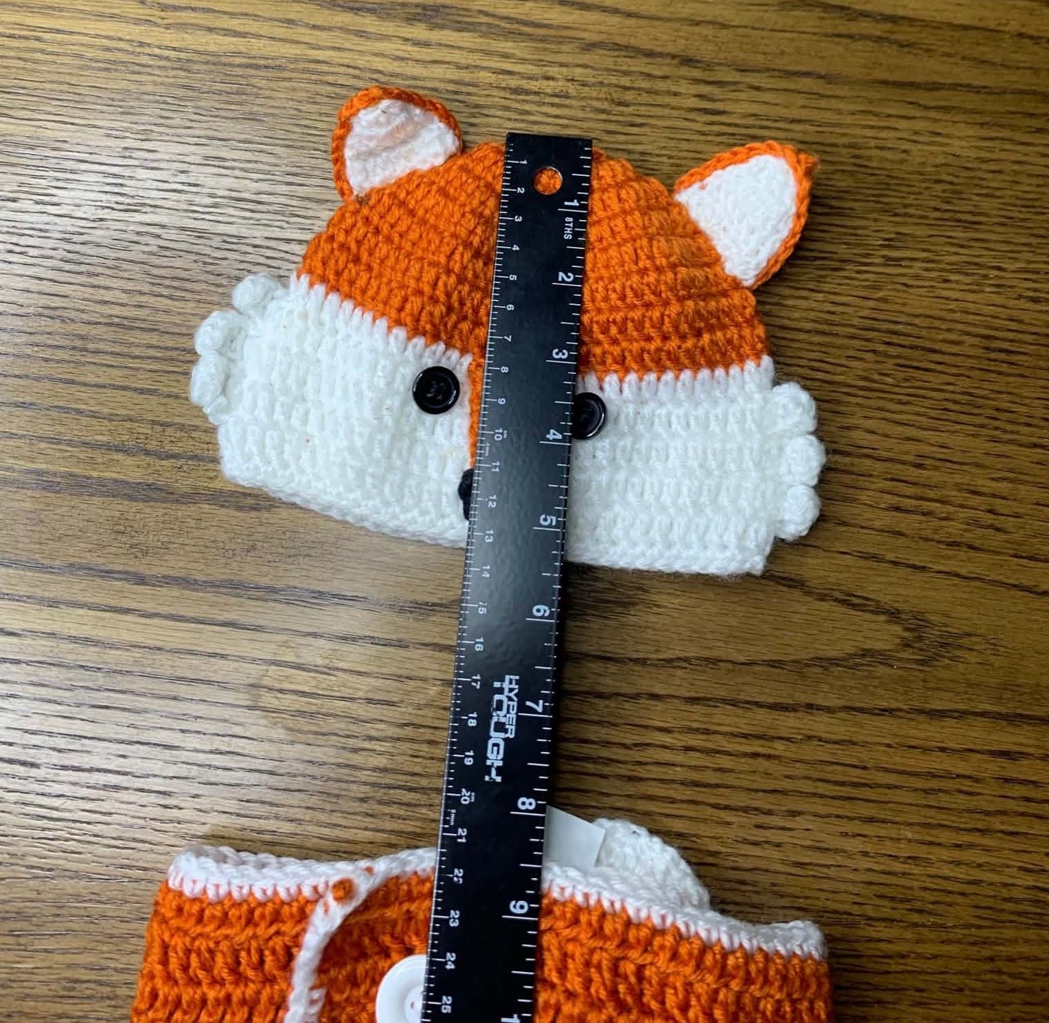 So Dorable Fox Hat and Diaper Cover Size 0-6 Mos Orange Crochet 3