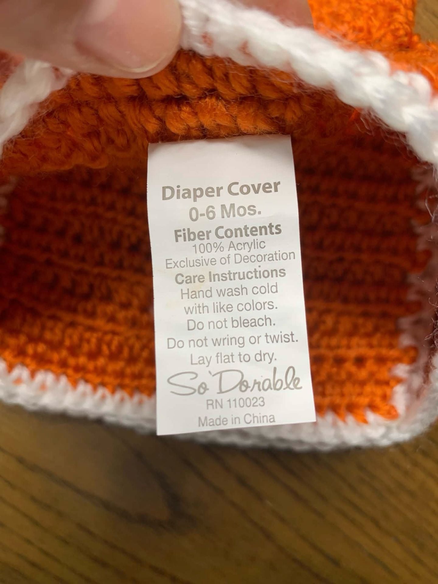 So Dorable Fox Hat and Diaper Cover Size 0-6 Mos Orange Crochet 5