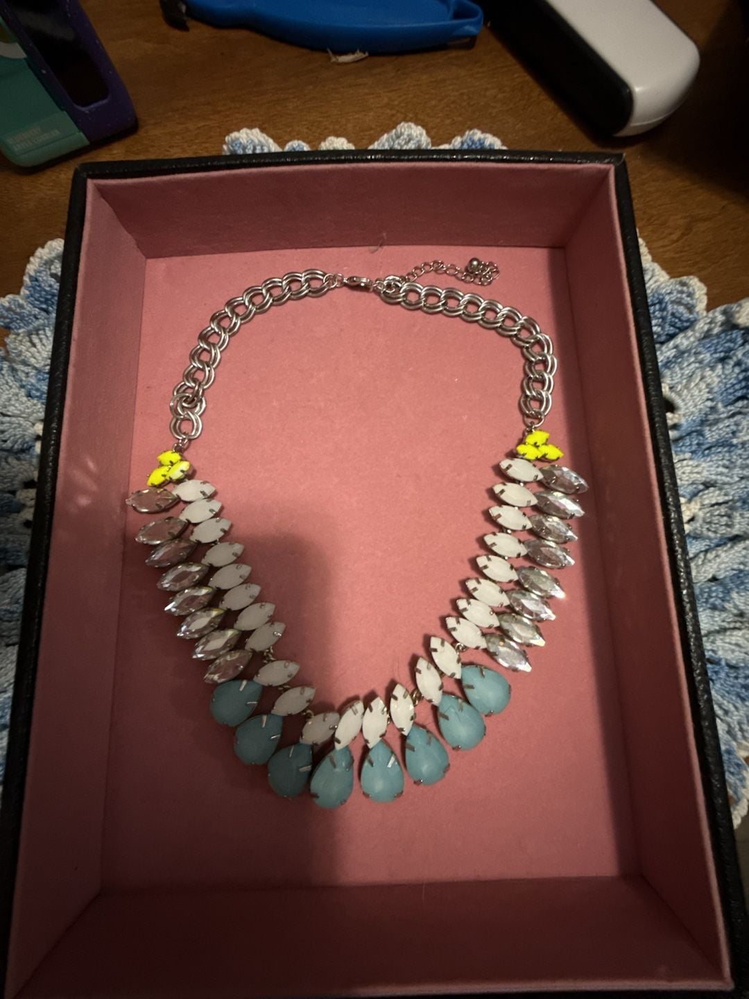 Stella & Dot Marina Statement Necklace Blue White Yellow 2