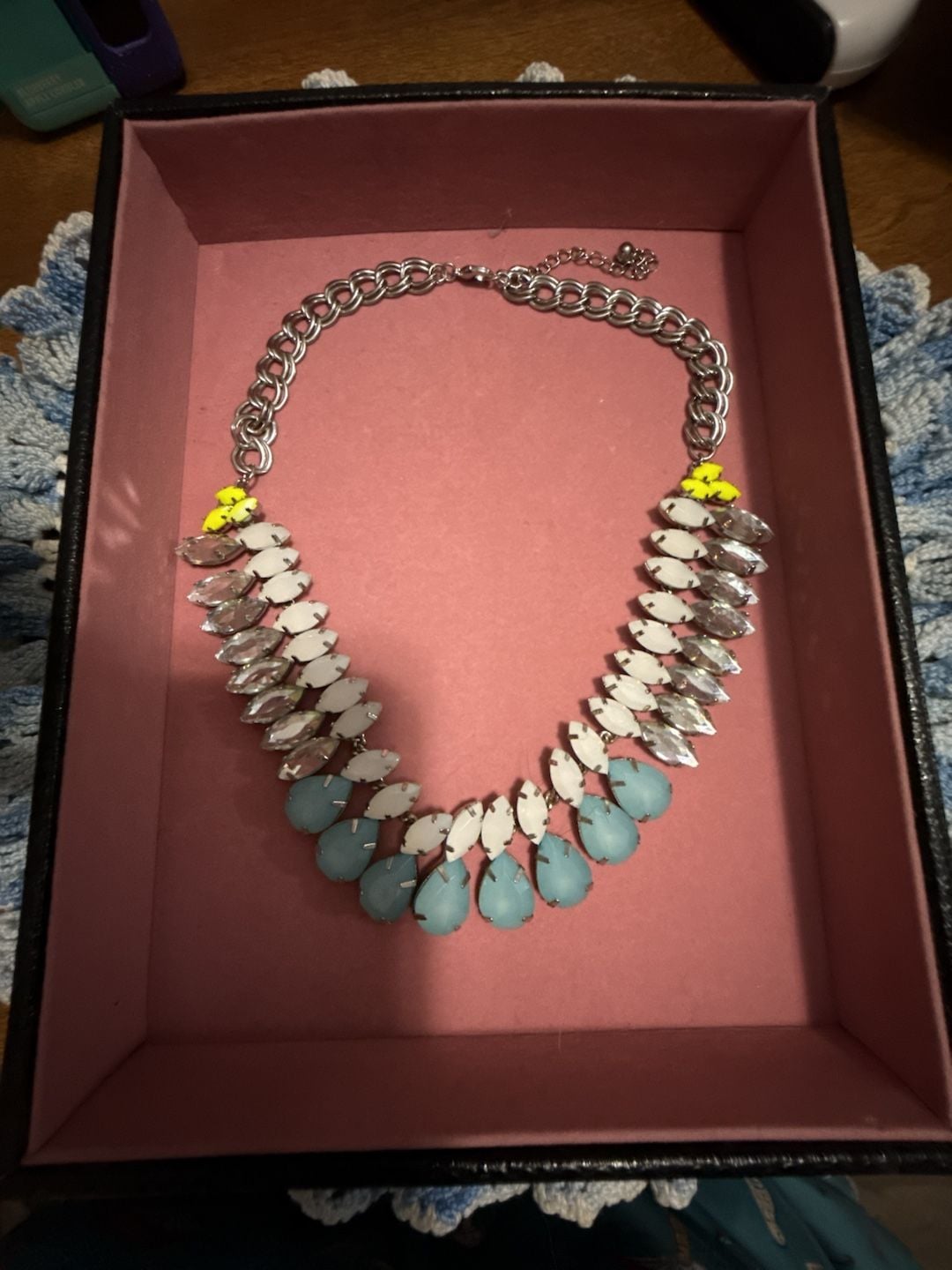 Stella & Dot Marina Statement Necklace Blue White Yellow 3